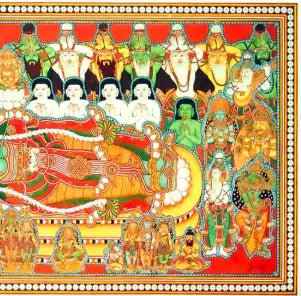Ananthasayanam-Sree Padmanabha Kerala Mural Painting Red -Made to Order